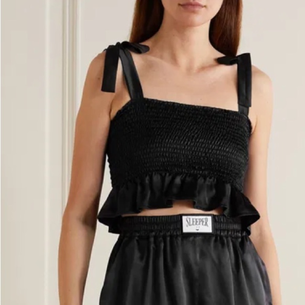 Sleeper Black Ruffle Crop Top